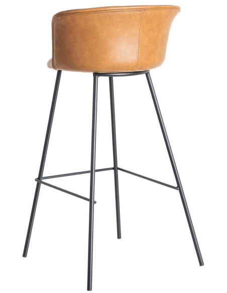 Tabouret de bar industriel en Polyuréthane Marron camel Métal Noir Polypropylène Goyali (Lot de 2) - 5