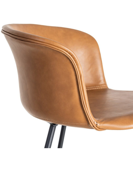 Tabouret de bar industriel en Polyuréthane Marron camel Métal Noir Polypropylène Goyali (Lot de 2) - 7