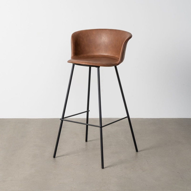 Tabouret de bar industriel en Polyuréthane Marron Métal Noir Polypropylène Goyali (Lot de 2) - 2