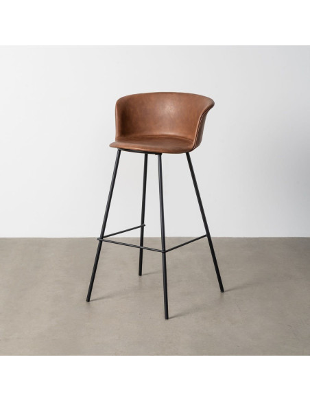 Tabouret de bar industriel en Polyuréthane Marron Métal Noir Polypropylène Goyali (Lot de 2) - 2