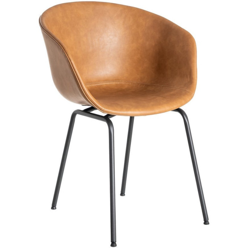 Fauteuil de table industriel Coque en Polyuréthane Marron camel Métal Noir Polypropylène Tiyora (Lot de 2) - 1