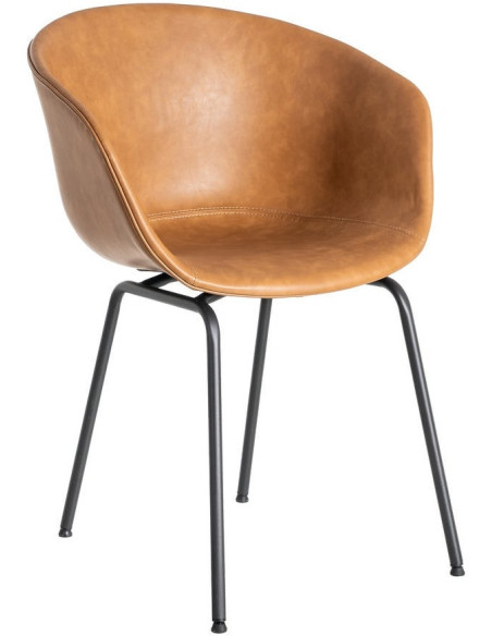 Fauteuil de table industriel Coque en Polyuréthane Marron camel Métal Noir Polypropylène Tiyora (Lot de 2) - 1