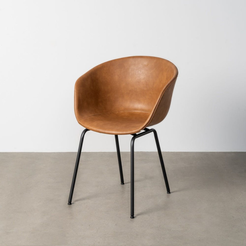 Fauteuil de table industriel Coque en Polyuréthane Marron camel Métal Noir Polypropylène Tiyora (Lot de 2) - 2