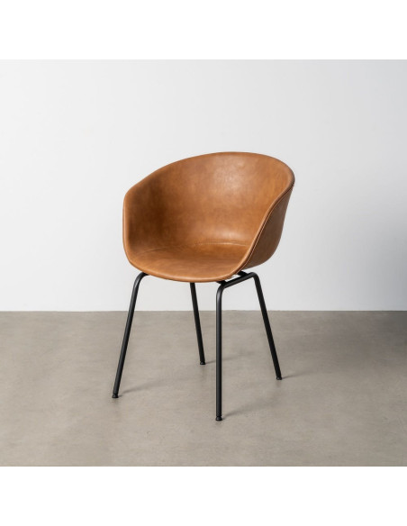 Fauteuil de table industriel Coque en Polyuréthane Marron camel Métal Noir Polypropylène Tiyora (Lot de 2) - 2