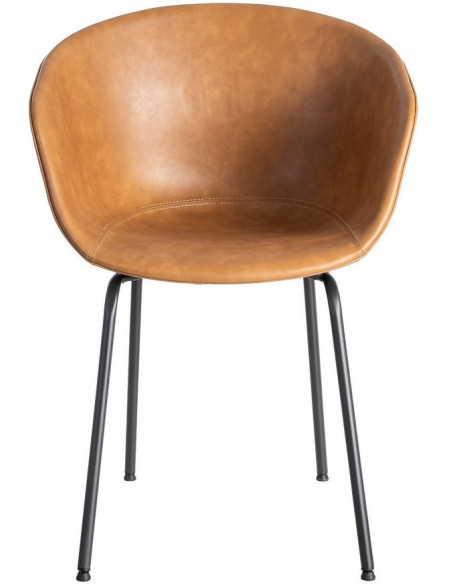 Fauteuil de table industriel Coque en Polyuréthane Marron camel Métal Noir Polypropylène Tiyora (Lot de 2) - 3