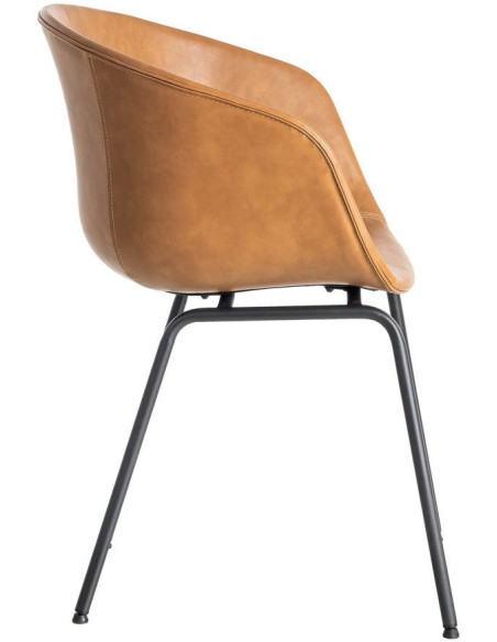 Fauteuil de table industriel Coque en Polyuréthane Marron camel Métal Noir Polypropylène Tiyora (Lot de 2) - 4