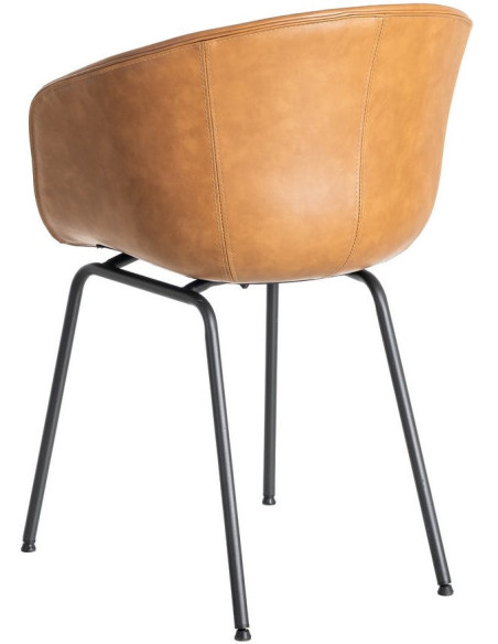 Fauteuil de table industriel Coque en Polyuréthane Marron camel Métal Noir Polypropylène Tiyora (Lot de 2) - 5