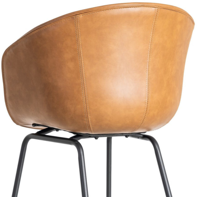 Fauteuil de table industriel Coque en Polyuréthane Marron camel Métal Noir Polypropylène Tiyora (Lot de 2) - 6