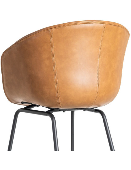 Fauteuil de table industriel Coque en Polyuréthane Marron camel Métal Noir Polypropylène Tiyora (Lot de 2) - 6