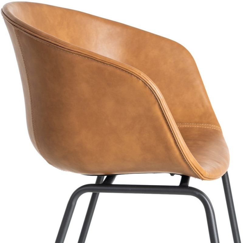 Fauteuil de table industriel Coque en Polyuréthane Marron camel Métal Noir Polypropylène Tiyora (Lot de 2) - 7