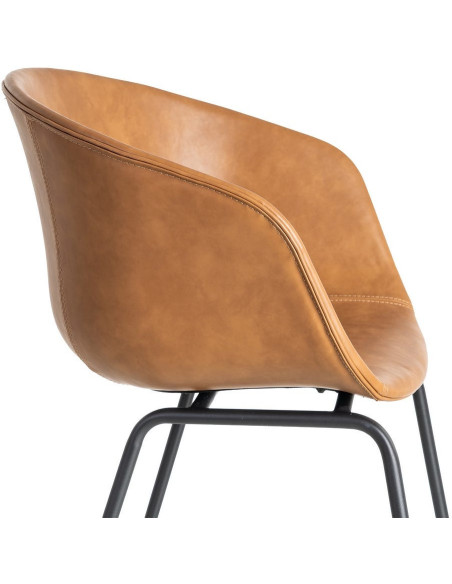 Fauteuil de table industriel Coque en Polyuréthane Marron camel Métal Noir Polypropylène Tiyora (Lot de 2) - 7