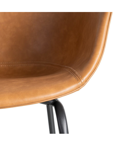 Fauteuil de table industriel Coque en Polyuréthane Marron camel Métal Noir Polypropylène Tiyora (Lot de 2) - 9
