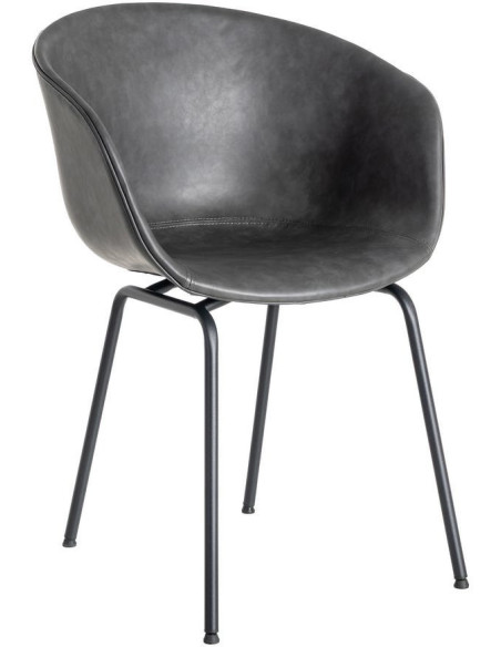 Fauteuil de table industriel Coque en Polyuréthane Noir Métal Noir Polypropylène Tiyora (Lot de 2) - 1