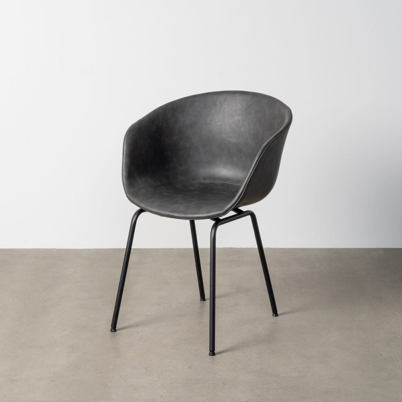 Fauteuil de table industriel Coque en Polyuréthane Noir Métal Noir Polypropylène Tiyora (Lot de 2) - 2