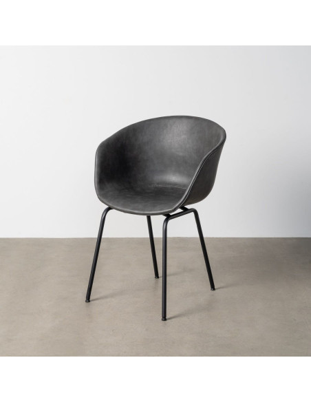 Fauteuil de table industriel Coque en Polyuréthane Noir Métal Noir Polypropylène Tiyora (Lot de 2) - 2