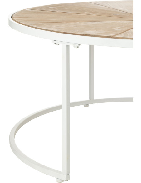 Table basse Gigogne Ronde Pure en Métal Blanc Bois Naturel Verre (Lot de 2) - 2