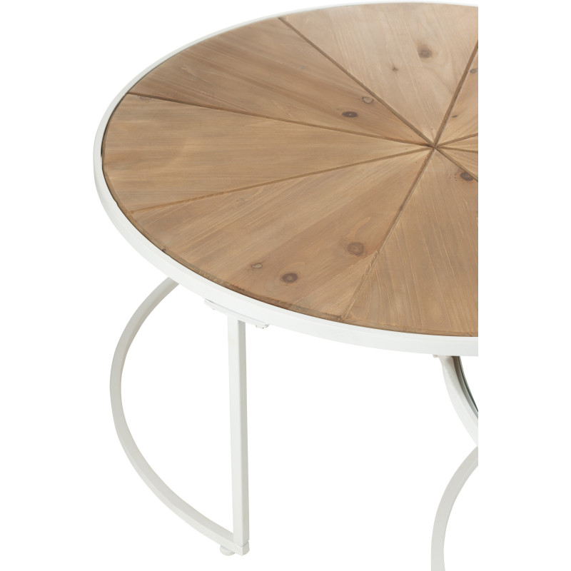 Table basse Gigogne Ronde Pure en Métal Blanc Bois Naturel Verre (Lot de 2) - 3