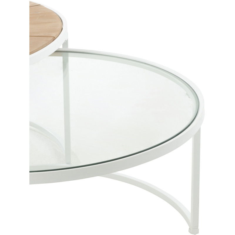 Table basse Gigogne Ronde Pure en Métal Blanc Bois Naturel Verre (Lot de 2) - 4