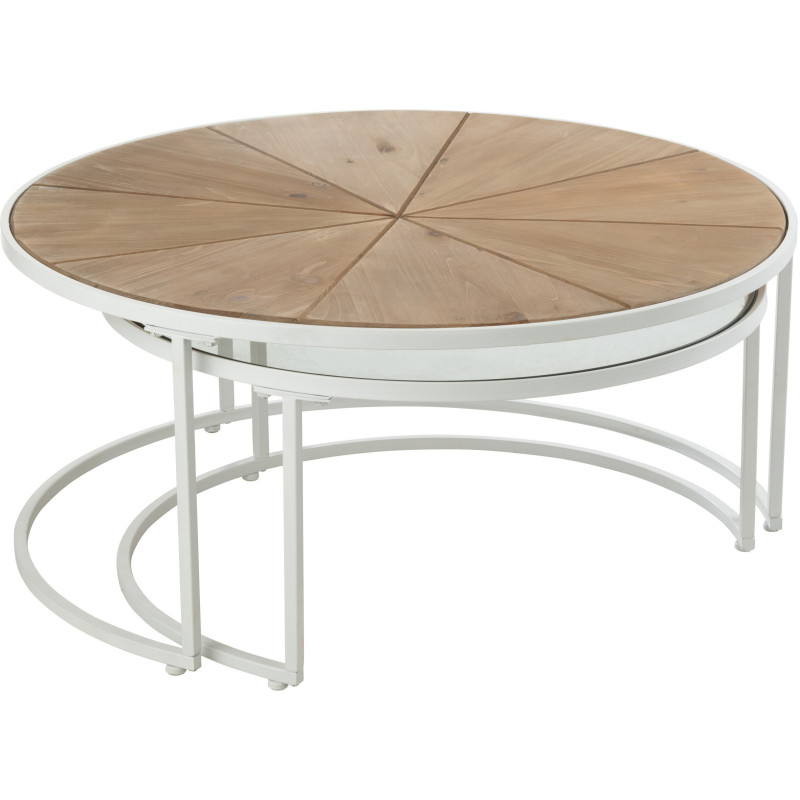 Table basse Gigogne Ronde Pure en Métal Blanc Bois Naturel Verre (Lot de 2) - 5