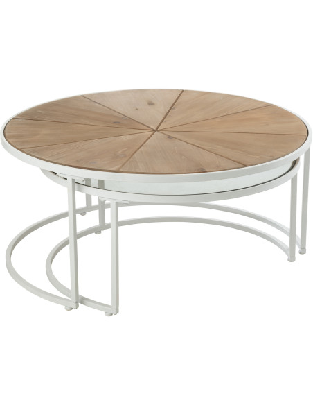 Table basse Gigogne Ronde Pure en Métal Blanc Bois Naturel Verre (Lot de 2) - 5