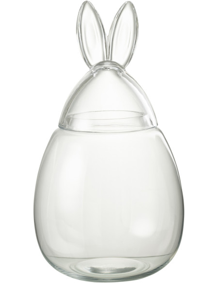 Bonbonnière XL avec couvercle Lapin Bunny en Verre Transparent - 1