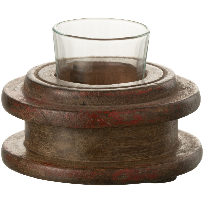 Photophore original en bois vieilli et verre 11 cm - 1