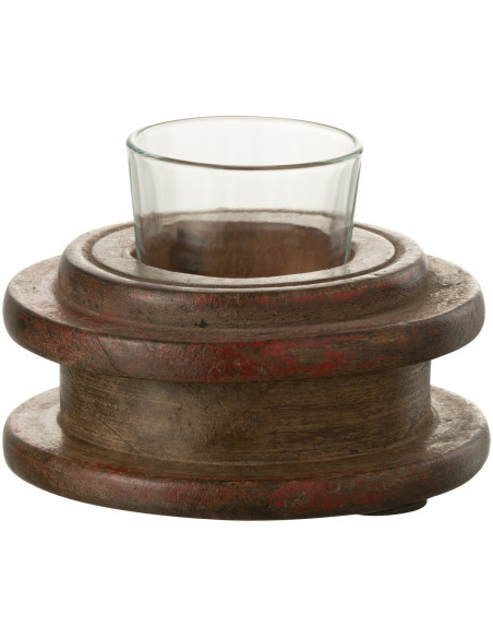 Photophore original en bois vieilli et verre 11 cm - 1