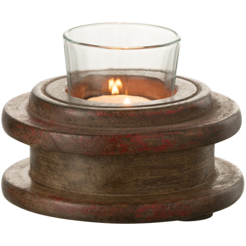 Photophore original en bois vieilli et verre 11 cm - 2