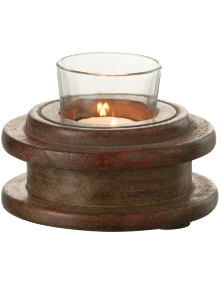 Photophore original en bois vieilli et verre 11 cm - 2