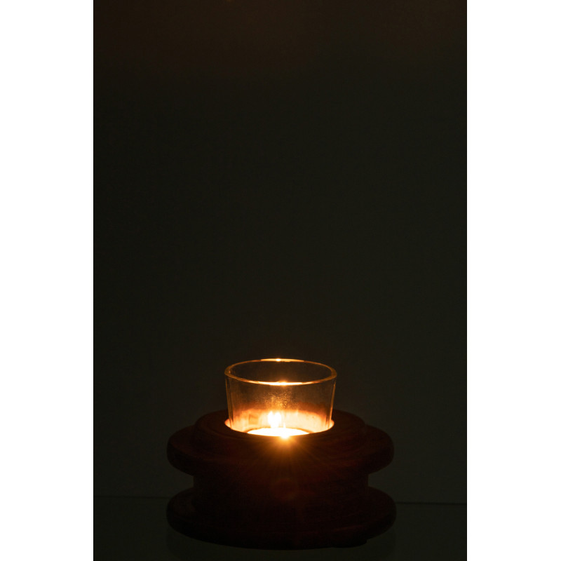 Photophore original en bois vieilli et verre 11 cm - 3