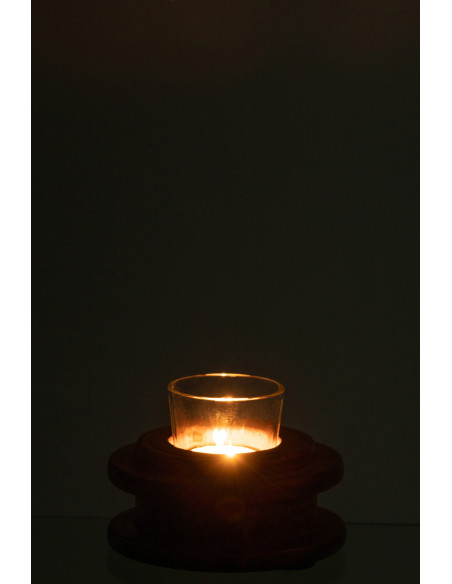 Photophore original en bois vieilli et verre 11 cm - 3