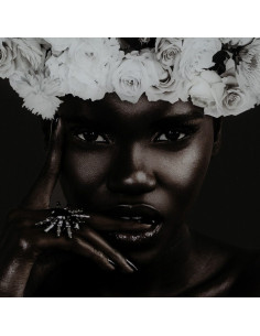 Grand Tableau mural impression sur verre Femme Fleurs 80x120 en Verre trempé Noir Blanc Ansia - 3