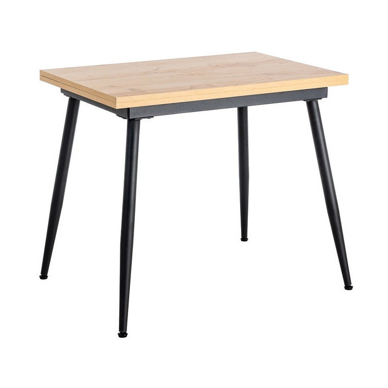 Table à manger extensible moderne Rectangulaire en Bois MDF Naturel Métal Noir Celia - 1