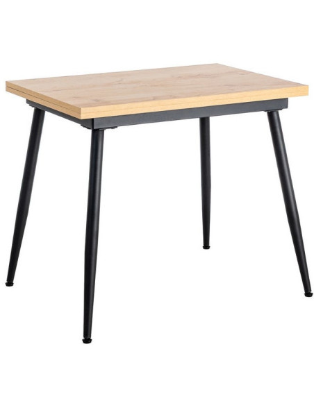 Table à manger extensible moderne Rectangulaire en Bois MDF Naturel Métal Noir Celia - 1