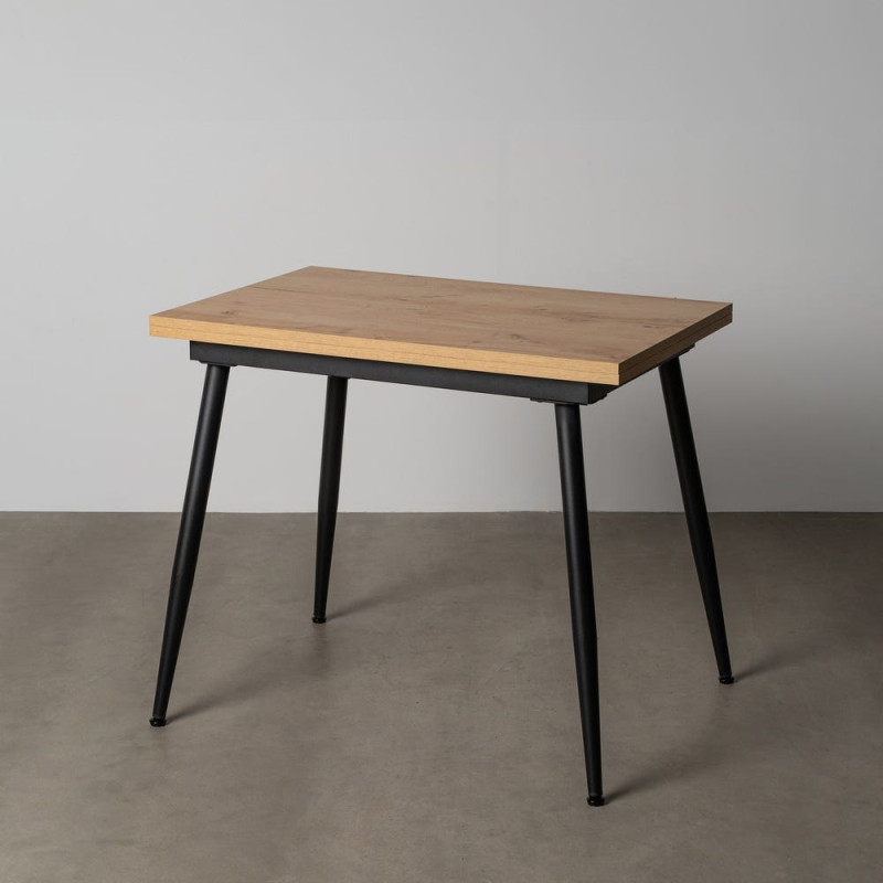 Table à manger extensible moderne Rectangulaire en Bois MDF Naturel Métal Noir Celia - 2