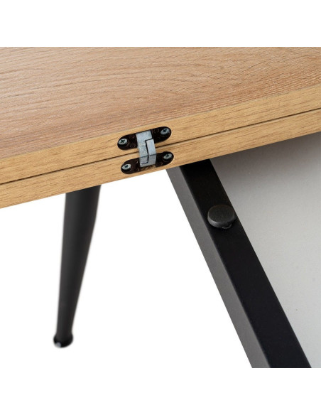 Table à manger extensible moderne Rectangulaire en Bois MDF Naturel Métal Noir Celia - 8