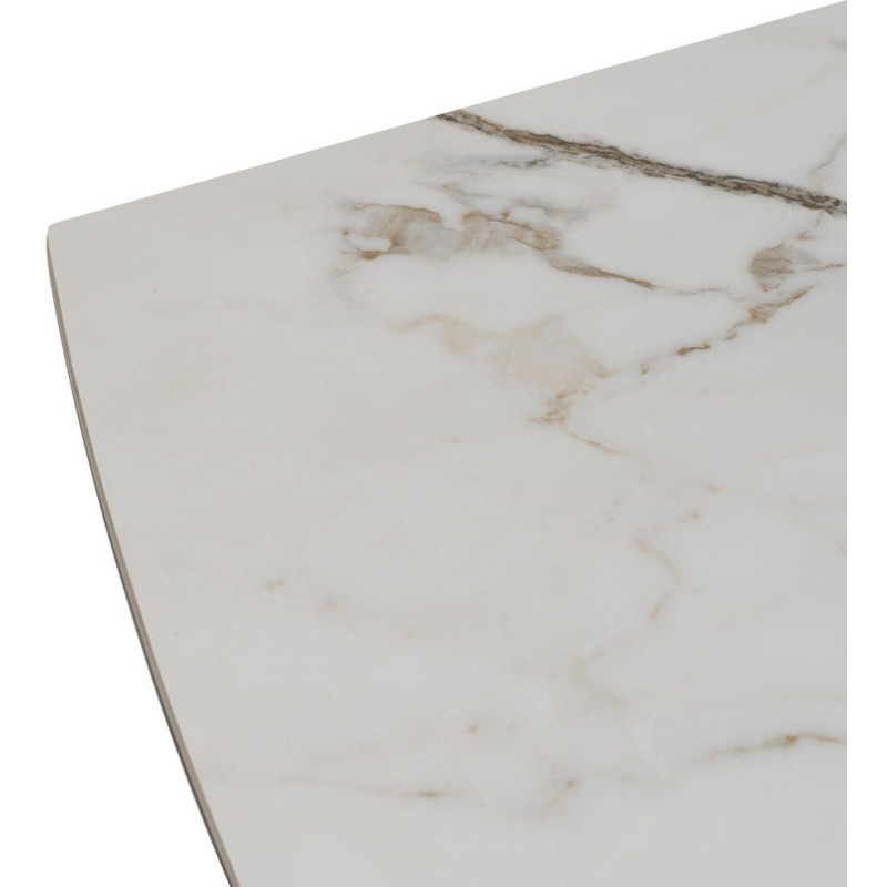 Grande Table à manger extensible moderne Rectangulaire 12 personnes en Céramique Blanc Effet marbre Métal Noir Verre Iriya - 4