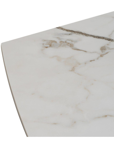 Grande Table à manger extensible moderne Rectangulaire 12 personnes en Céramique Blanc Effet marbre Métal Noir Verre Iriya - 4