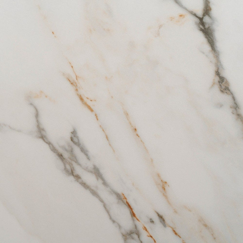 Grande Table à manger extensible moderne Rectangulaire 12 personnes en Céramique Blanc Effet marbre Métal Noir Verre Iriya - 5