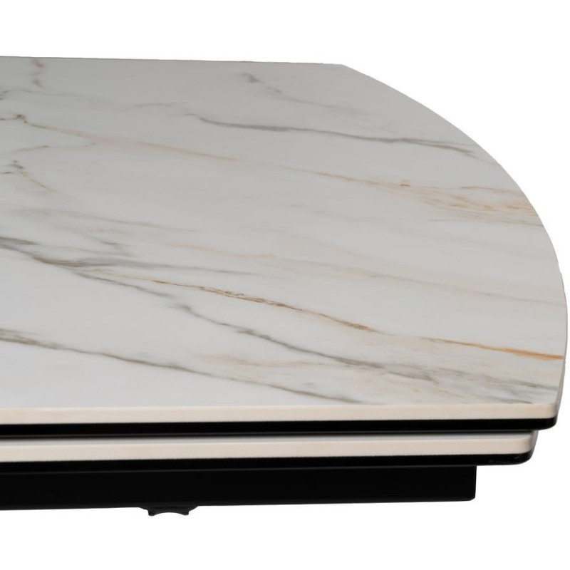 Grande Table à manger extensible moderne Rectangulaire 12 personnes en Céramique Blanc Effet marbre Métal Noir Verre Iriya - 6