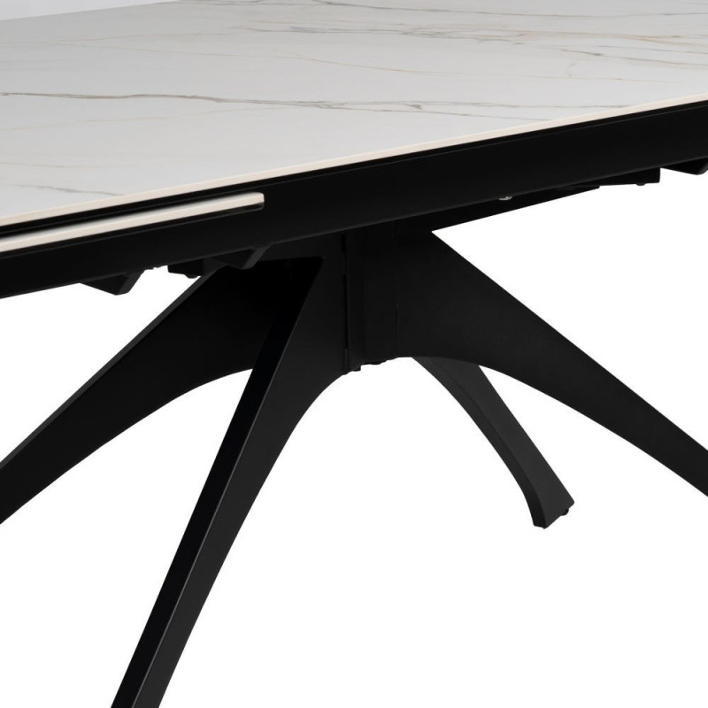 Grande Table à manger extensible moderne Rectangulaire 12 personnes en Céramique Blanc Effet marbre Métal Noir Verre Iriya - 7