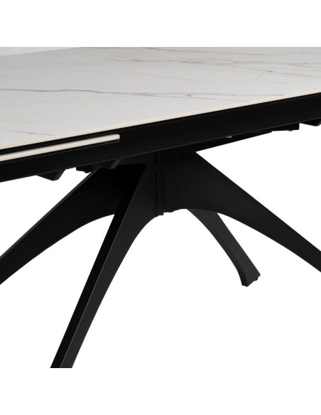 Grande Table à manger extensible moderne Rectangulaire 12 personnes en Céramique Blanc Effet marbre Métal Noir Verre Iriya - 7