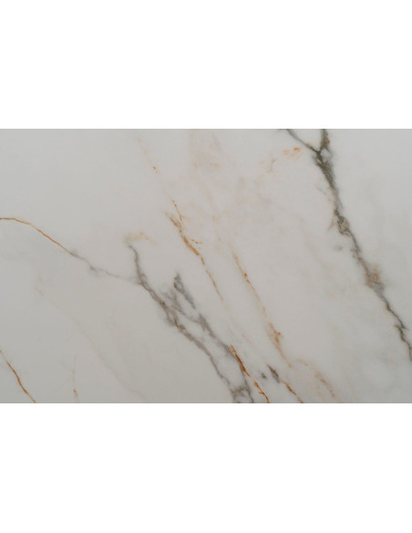 Grande Table à manger extensible moderne Rectangulaire 12 personnes en Céramique Blanc Effet marbre Métal Noir Verre Iriya - 8