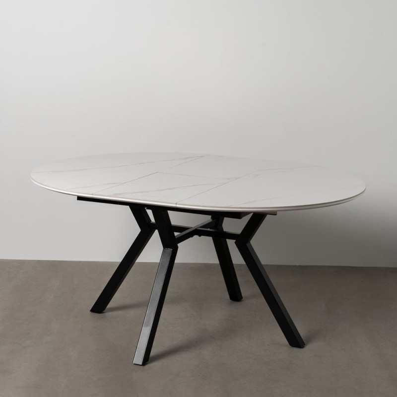 Table à manger extensible moderne chic Ovale 6 personnes en Céramique Blanc Effet marbre Métal Noir Nayat - 13