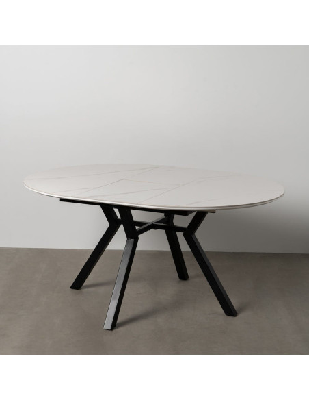 Table à manger extensible moderne chic Ovale 6 personnes en Céramique Blanc Effet marbre Métal Noir Nayat - 13