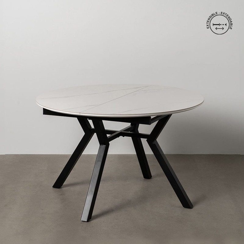 Table à manger extensible moderne chic Ovale 6 personnes en Céramique Blanc Effet marbre Métal Noir Nayat - 15