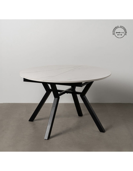 Table à manger extensible moderne chic Ovale 6 personnes en Céramique Blanc Effet marbre Métal Noir Nayat - 15