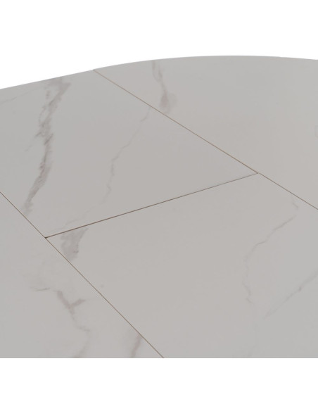 Table à manger extensible moderne chic Ovale 6 personnes en Céramique Blanc Effet marbre Métal Noir Nayat - 4