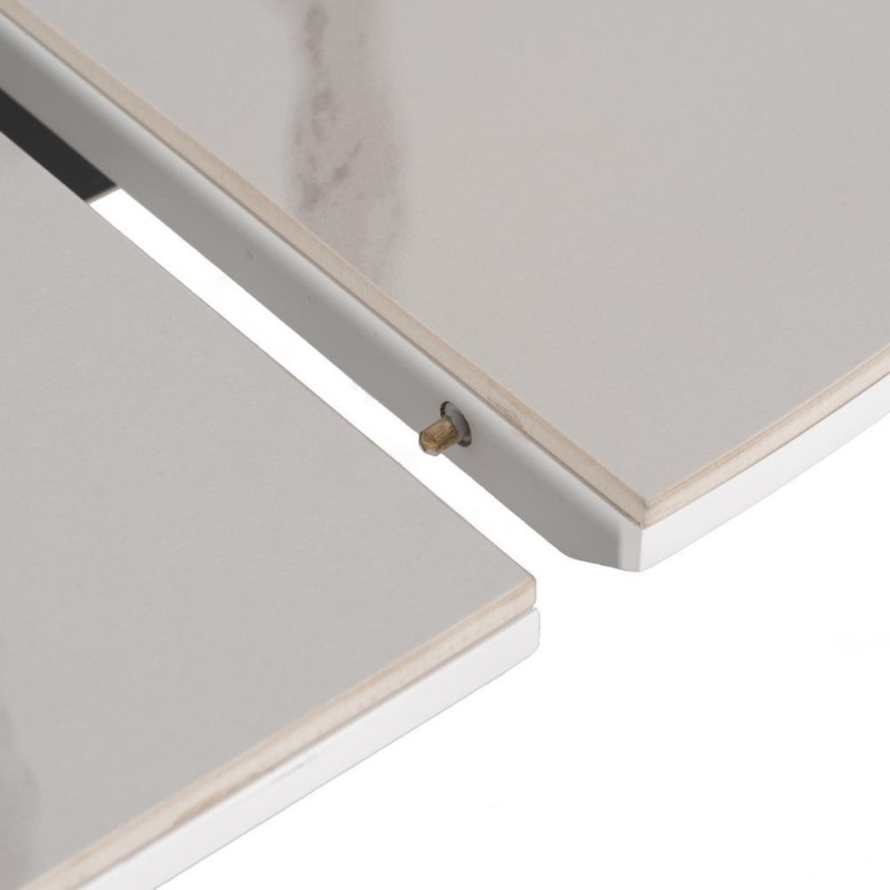 Table à manger extensible moderne chic Ovale 6 personnes en Céramique Blanc Effet marbre Métal Noir Nayat - 6