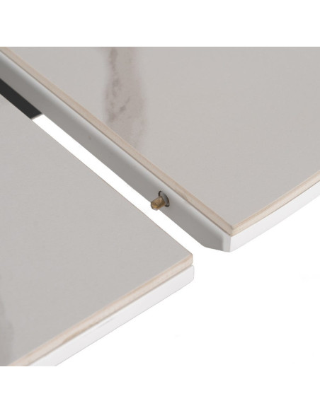 Table à manger extensible moderne chic Ovale 6 personnes en Céramique Blanc Effet marbre Métal Noir Nayat - 6